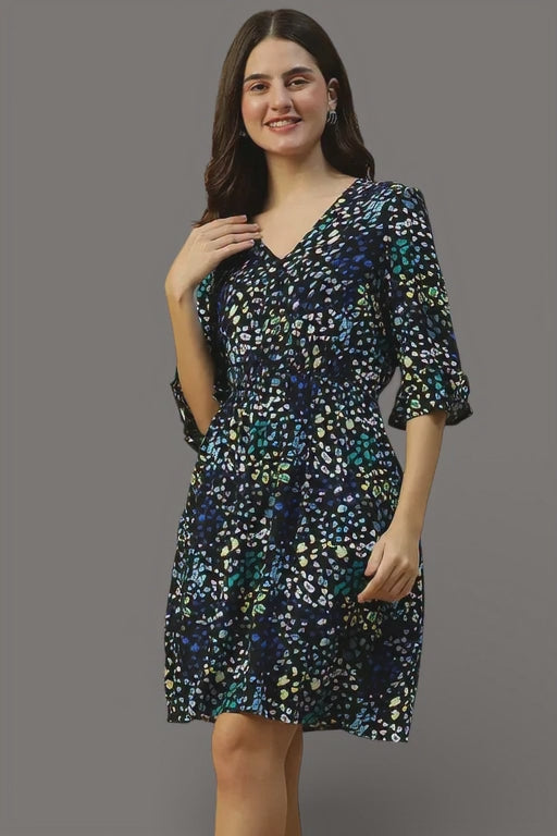 Blue Floral Print Cotton Dress