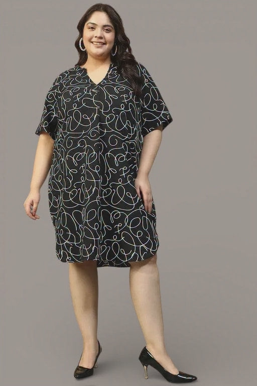 Plus Size Black Printed Dress