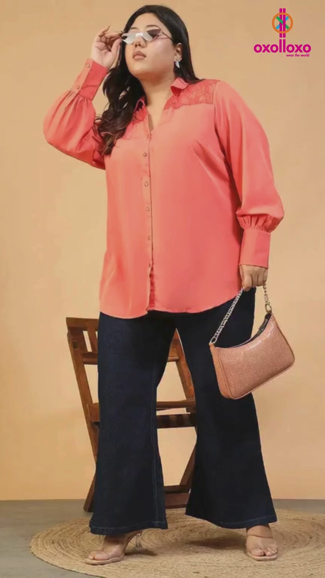 Babe Purple Collared Long Sleeve Lace Detail Button Down Plus Size Women Shirt