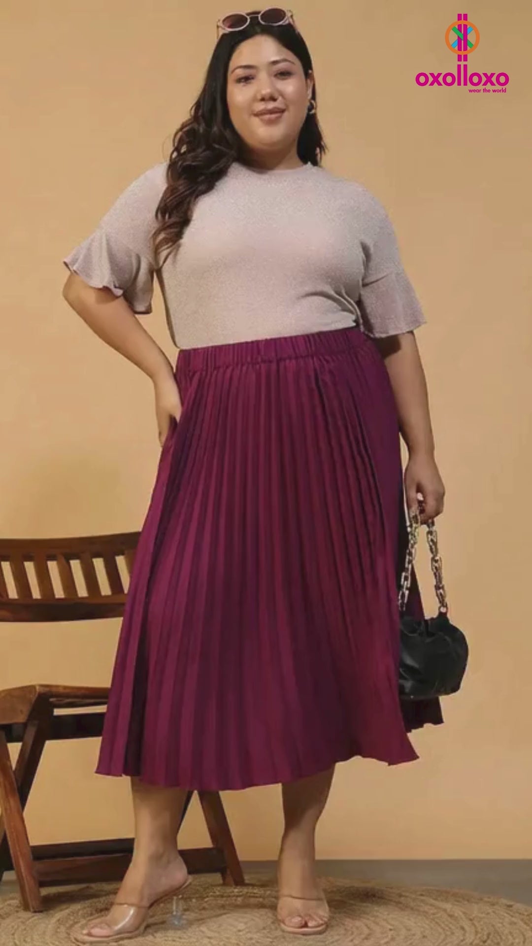 Muse Putple Elasticated Pleated Plus Size Women Skirt