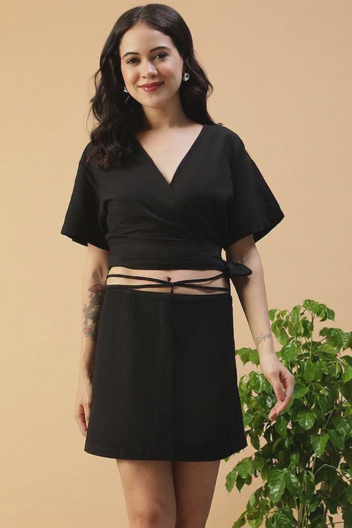 Black Cotton Top & Skirt | Co-Ord Set