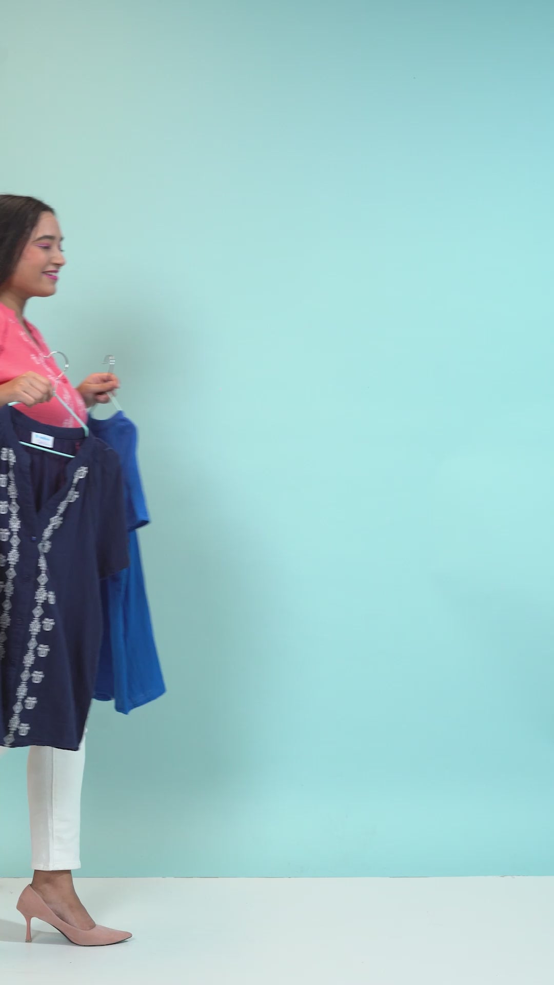 Navy Blue Embroidered Short Sleeve Plus Size Shirt