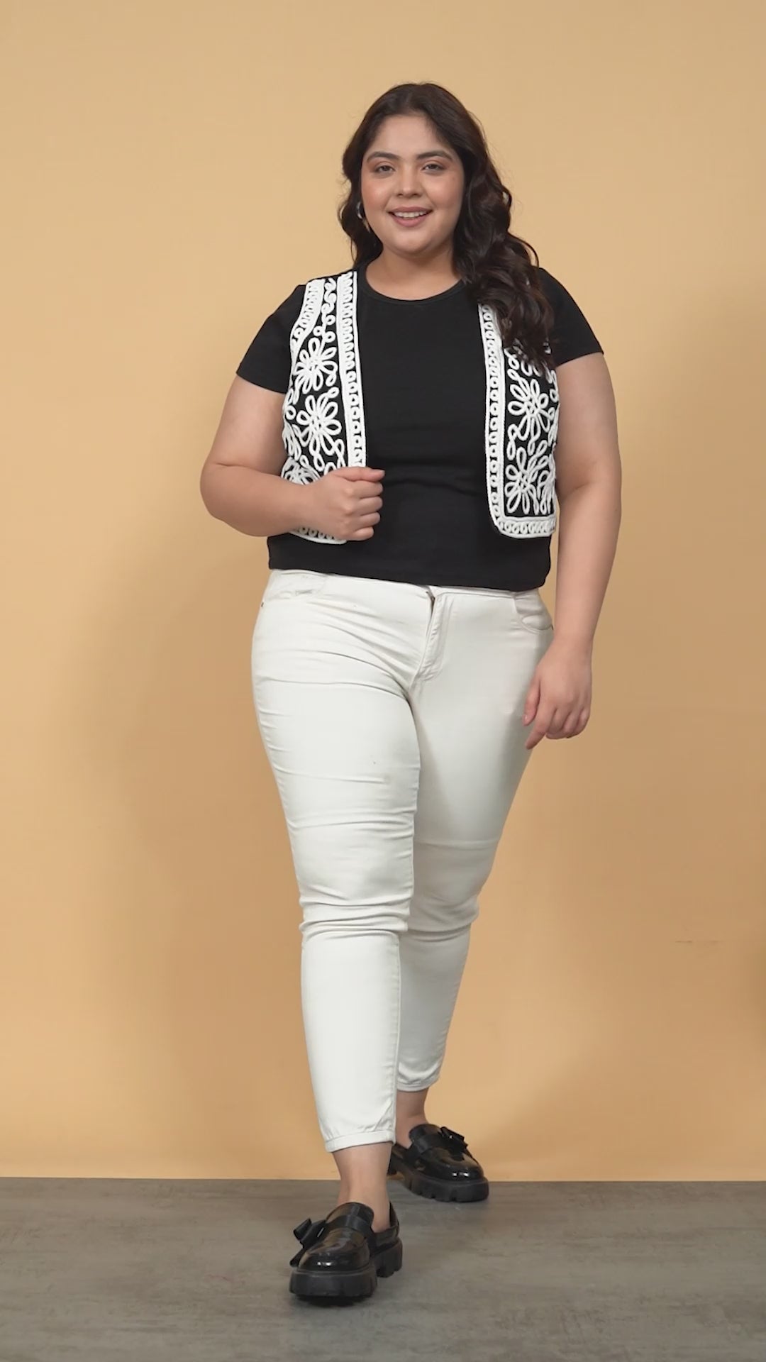 Royal Black  Embroidered  Sleeveless Jodhpuri Style Plus Size Women Cotton Shrug