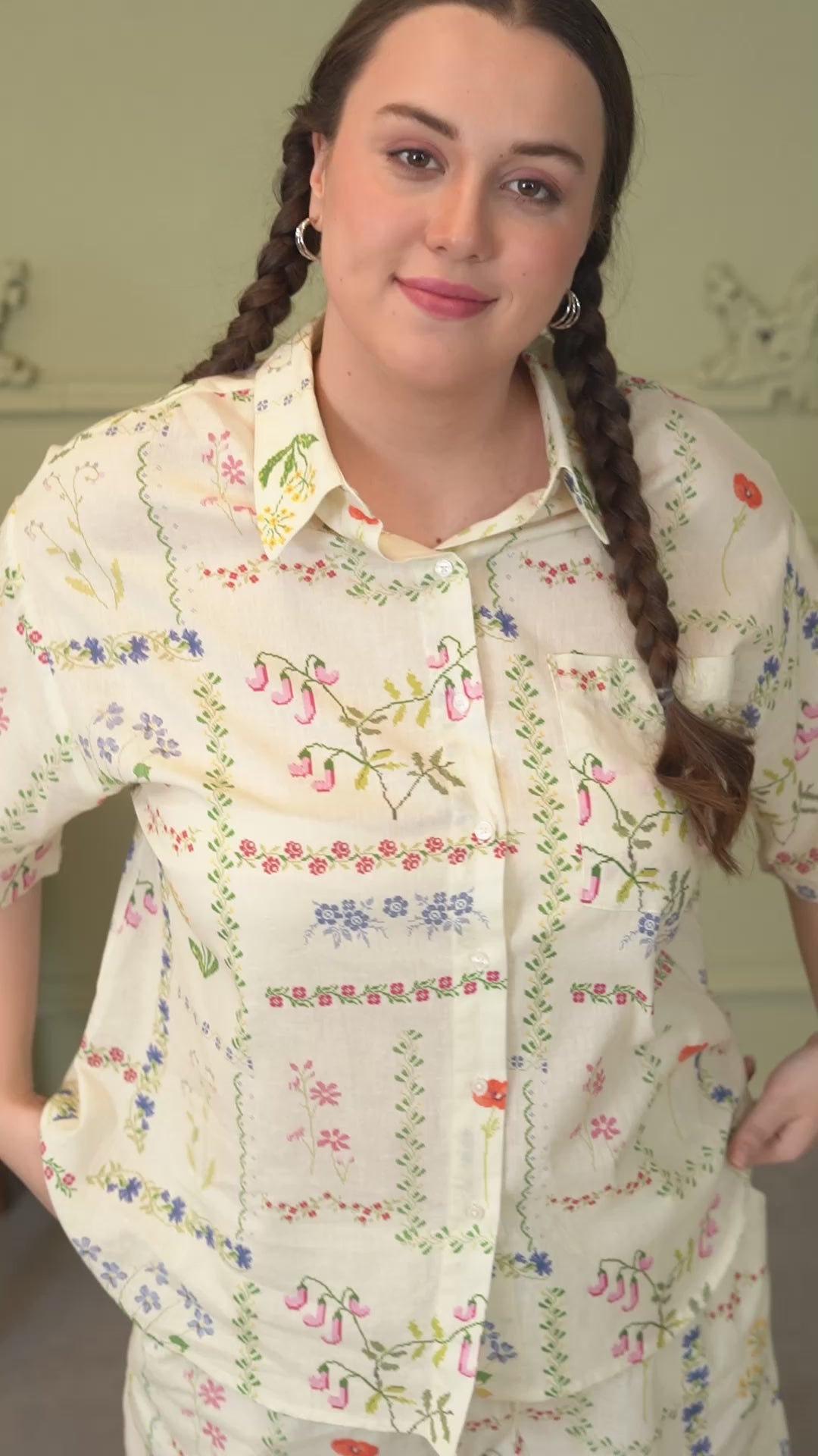 Sandy Breeze Beige Printed Shirt & Shorts Plus Size Cotton Co-ord Set