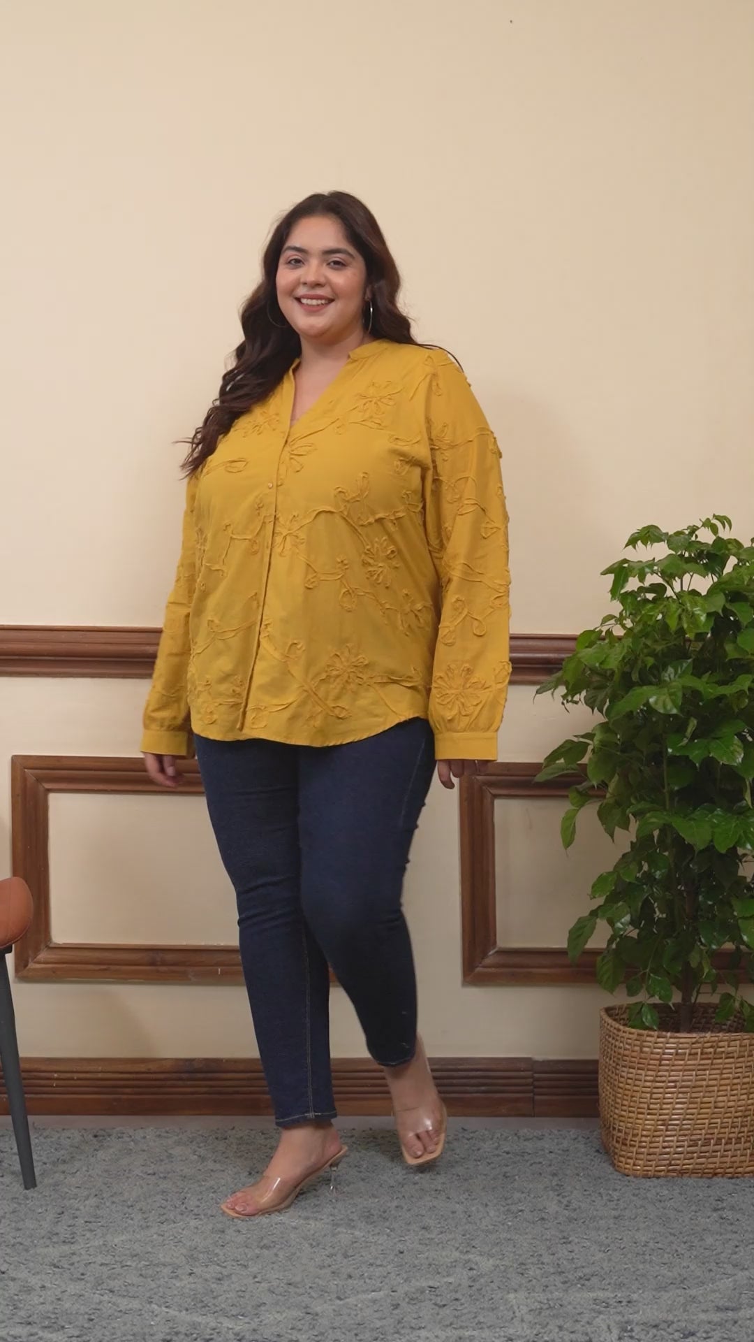 Plus Size Mustard Cotton Top