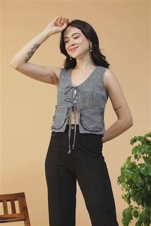 Women Black Check Top