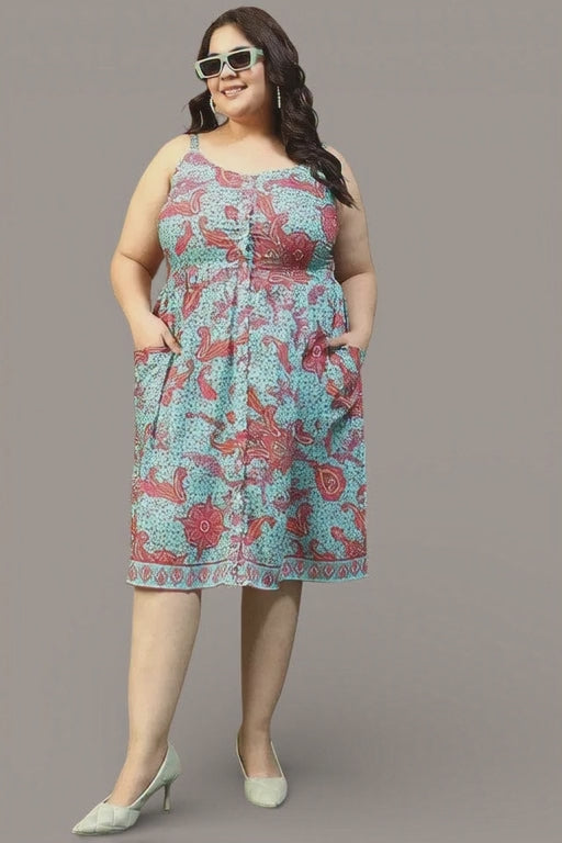 Plus Size Green Floral Print Dress