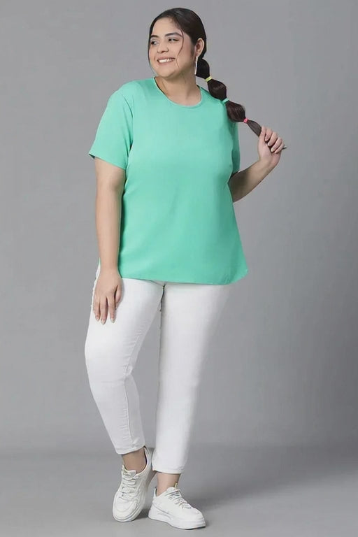 Plus Size Women Top - Neon Green Loopy Round Neck Casual Top