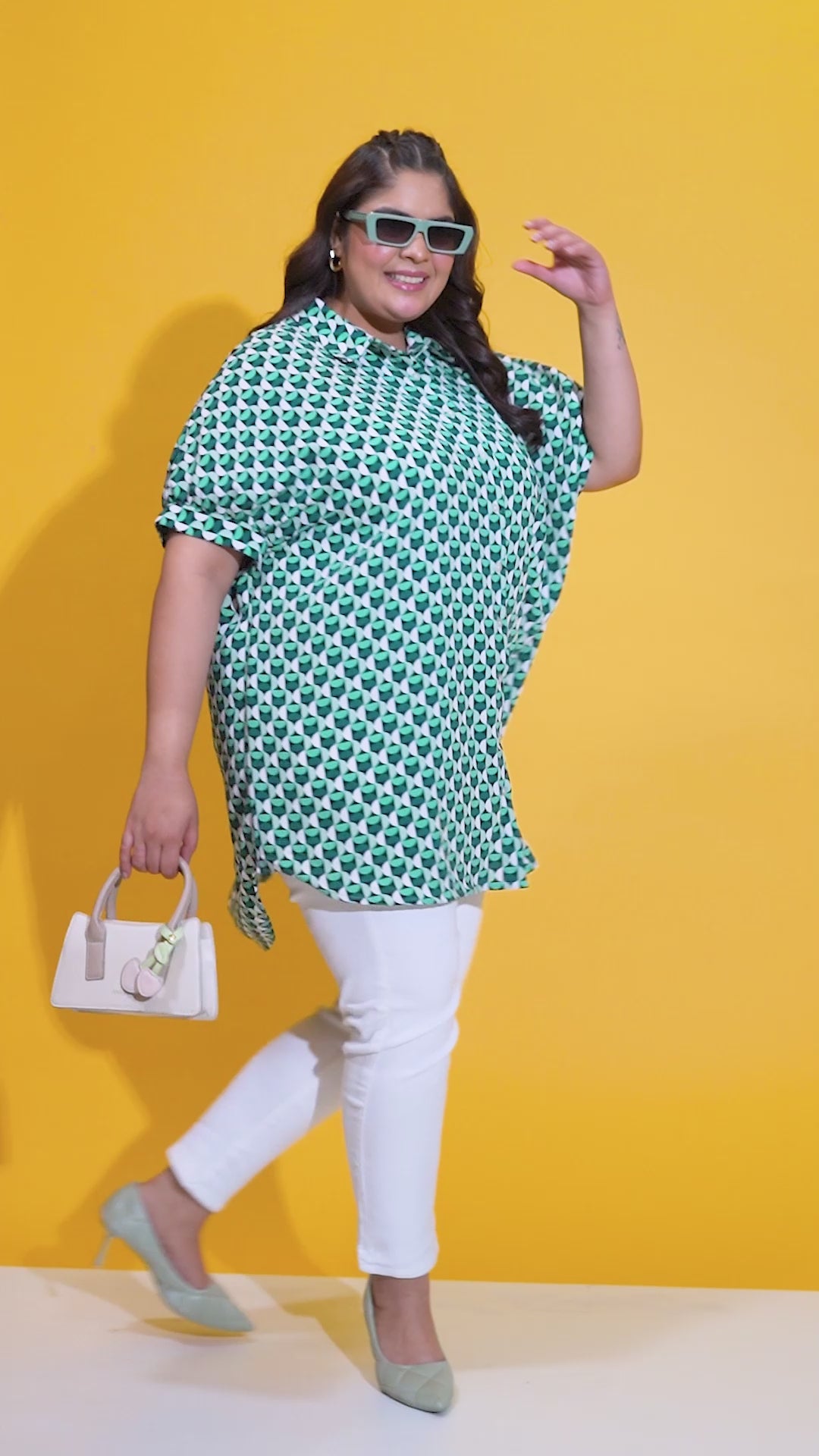 Newly Green Check Print Baggy Style Plus Size Shirt
