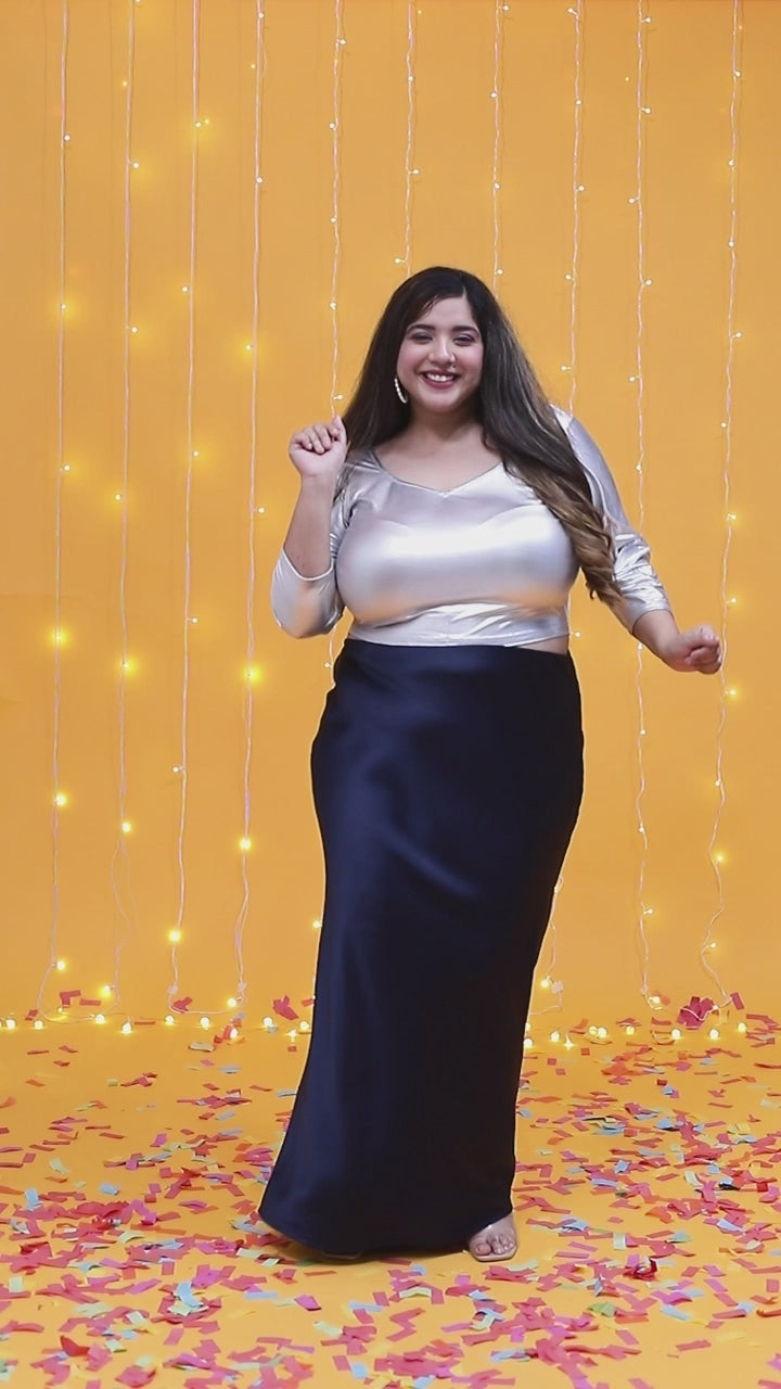 Raffle Green Elasticated Plus Size Women Long Satin Skirt