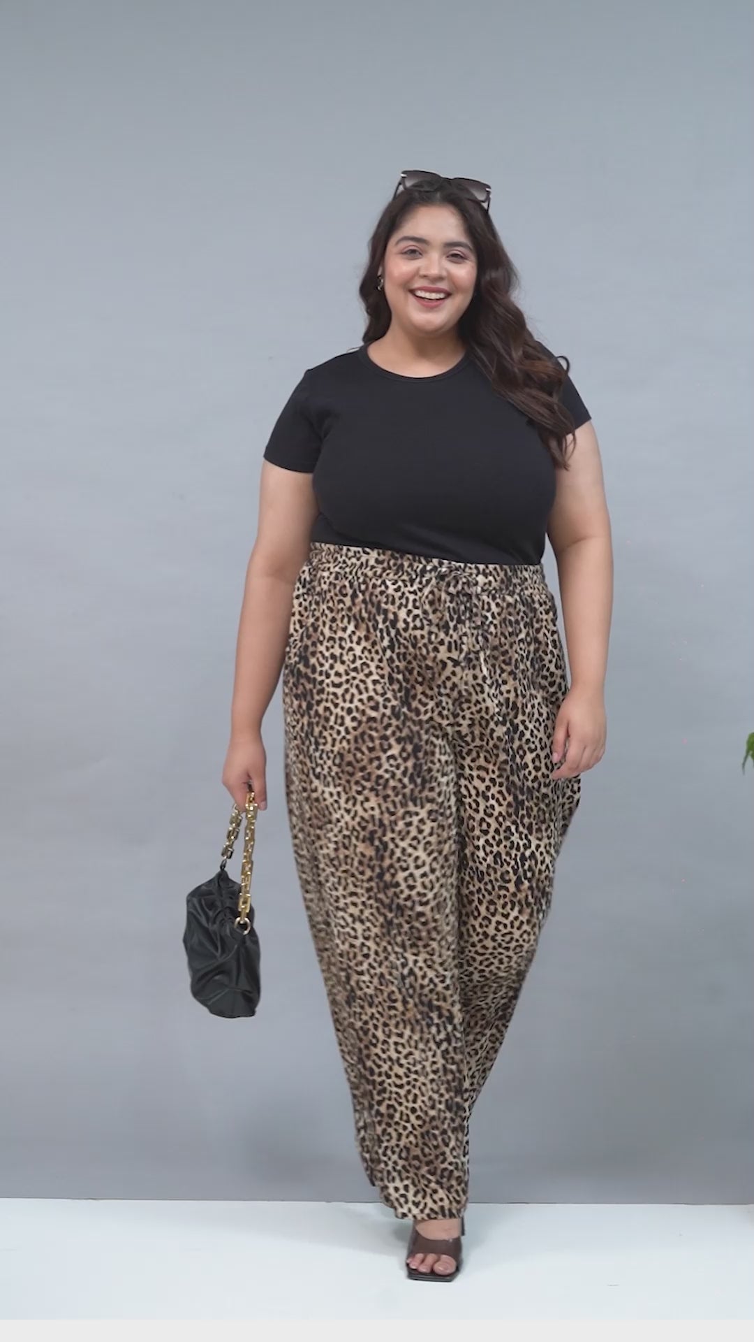 Multicolor Animal Print Elasticated With Tie-Up Detail Plus Size Women Flare Pant