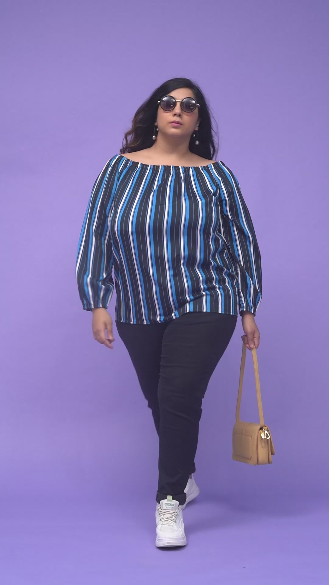 Plus Size Top - Color Paneled Full Sleeve Multicolor Stripe Pattern Blouse