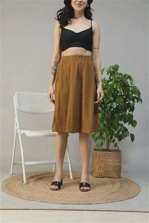 Women Mustard Stripe Skirt with Elastic Waist