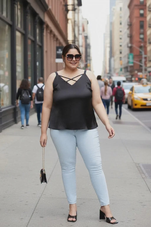 Plus Size Black Criss Cross Back Loopy Top