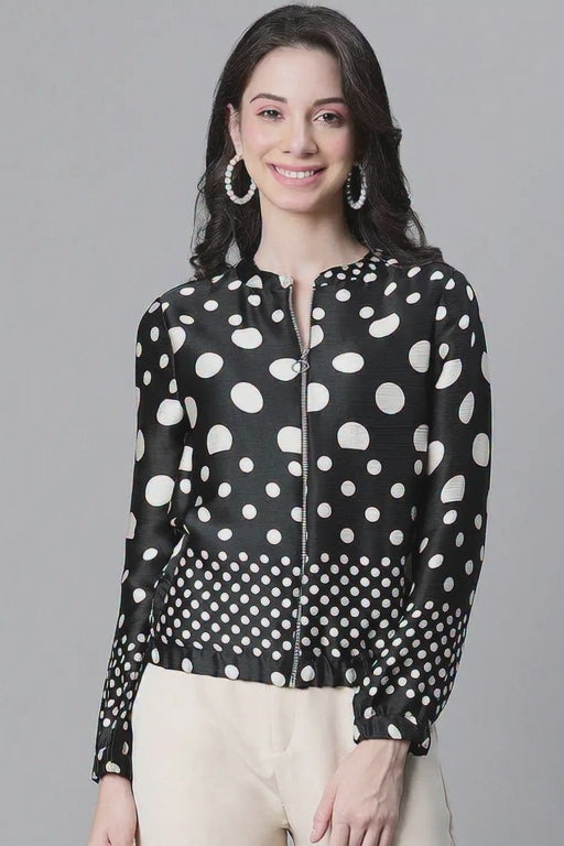 Women Black Polka Dot Bomber Jacket
