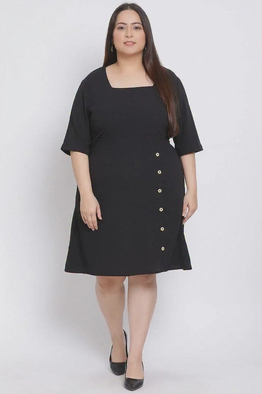 Plus Size Black Women’s Casual Dress With Flared Hem