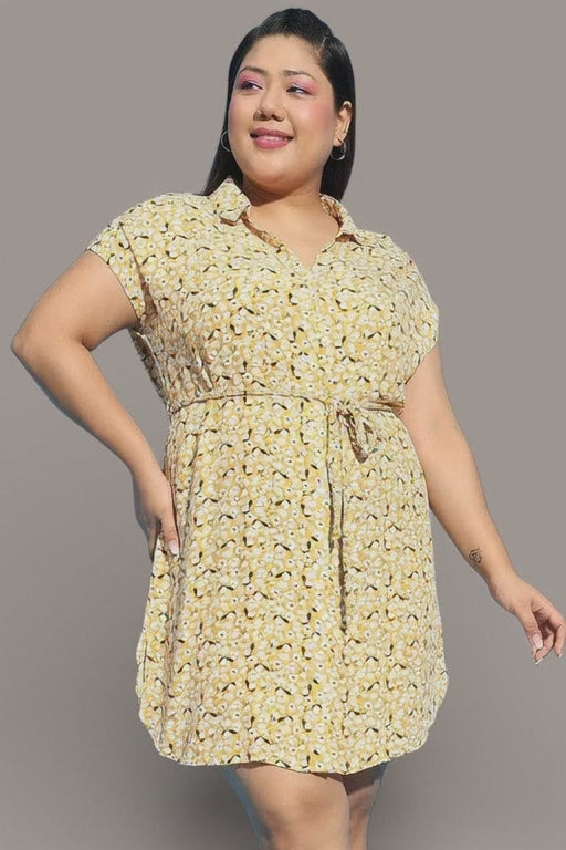 Plus Size Yellow Floral Print Dress