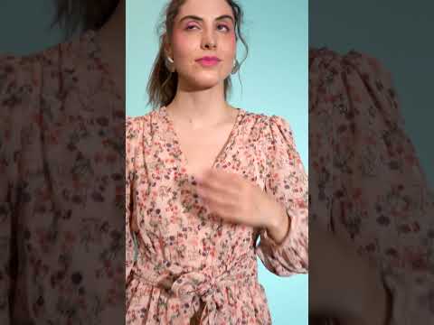 Whimsical Peach Floral Lurex Print Tie-Knot Belted Women Dress