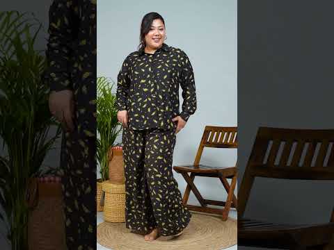 Black Floral Printed Shirt and Trouser Women plus Size Co-ord Set