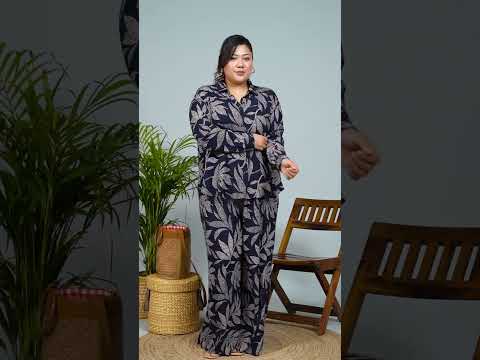 Black Tropical Printed Shirt and Trouser Women plus Size Co-ord Set