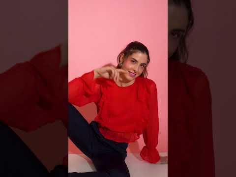 Roar Red Long Sleeve Round Neck Ruffle Style Top